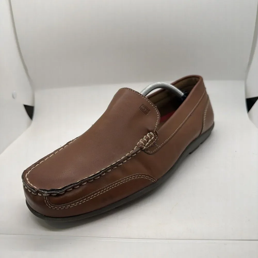 Tommy Hilfiger Mens Sz 10.5 Brown Leather Loafers Casual Comfort Slip On Shoes
